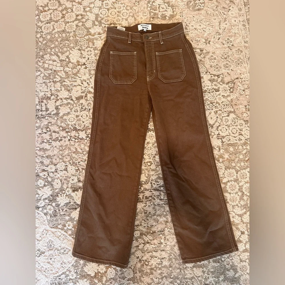 Reformation Chocolate Brown Jeans with Contrast Stitching - Picture 2 of 7